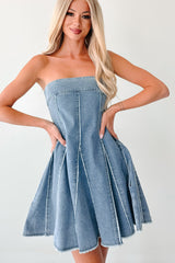 Dreamy & Driven Strapless Denim Mini Dress (Blue)