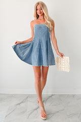 Dreamy & Driven Strapless Denim Mini Dress (Blue)