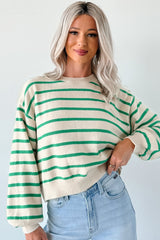 Morning Rituals Striped Button Detail Sweater (Green)