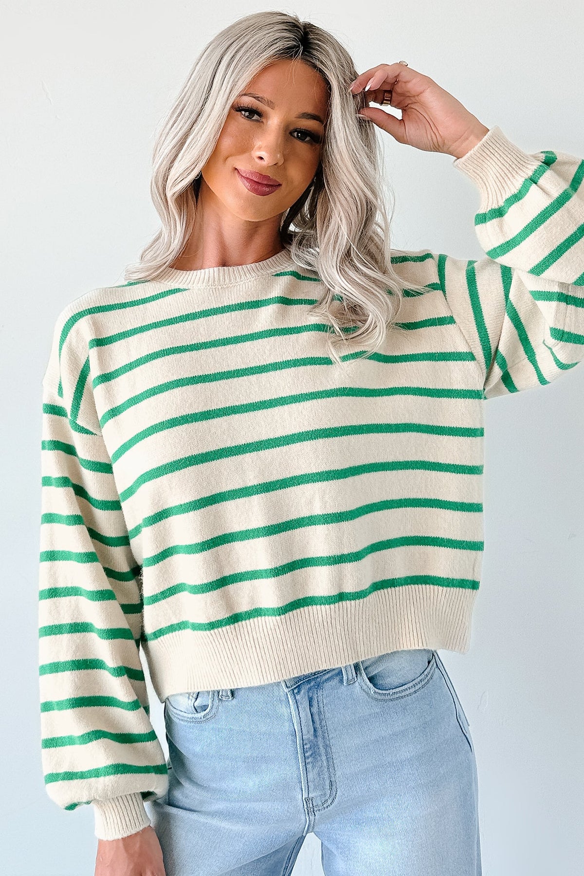 Morning Rituals Striped Button Detail Sweater (Green)