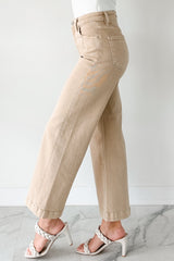 Maizie Tummy Control Wide Leg Cropped Risen Jeans (Latte)