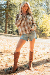 Hold Me To It Plaid Flannel Shacket (Taupe Mix)