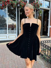 Mollie Black Velvet Fit to Flare Mini Dress