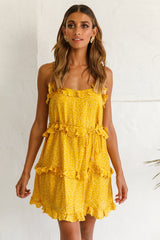 Maria Frill Trim Polka Dot Dress Mustard