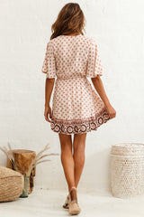 Suva Tie-Knot Bust A-Line Dress Floral Print Nude