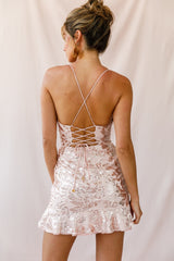 Dazed Lace-Up Back Dress Rose Gold