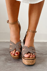 Glitter & Glances Ankle Strap Wedge Sandals (Natural)