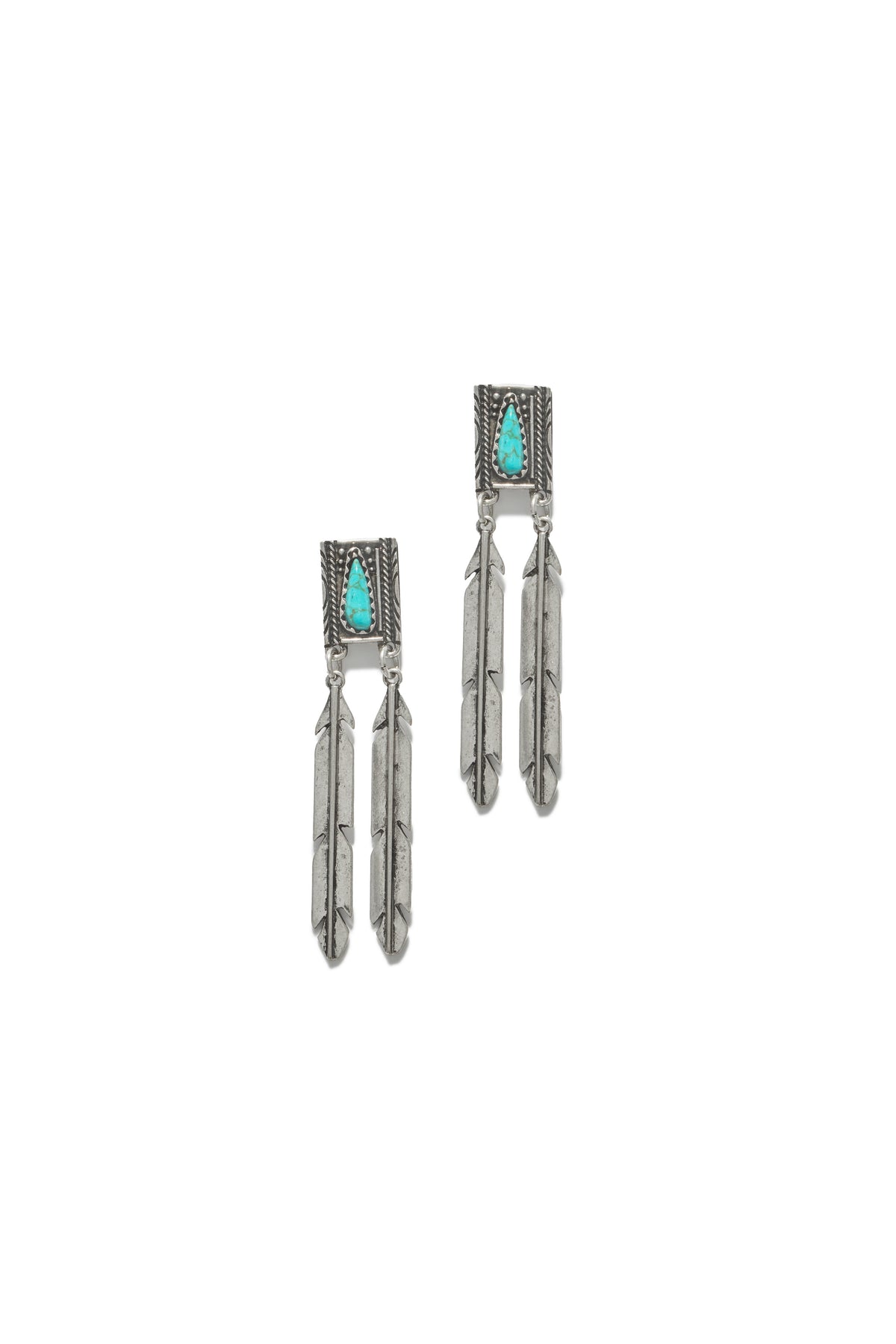 Emarya Statement Dangle Earring - Silver Turquoise