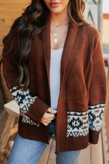 As It Goes Long Sleeve Aztec Cardigan (Dark Brown)