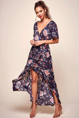 Cheri Floral Wrap Maxi Dress Navy