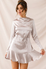 Interstellar Ruffle Hem Long Sleeve Dress Champagne