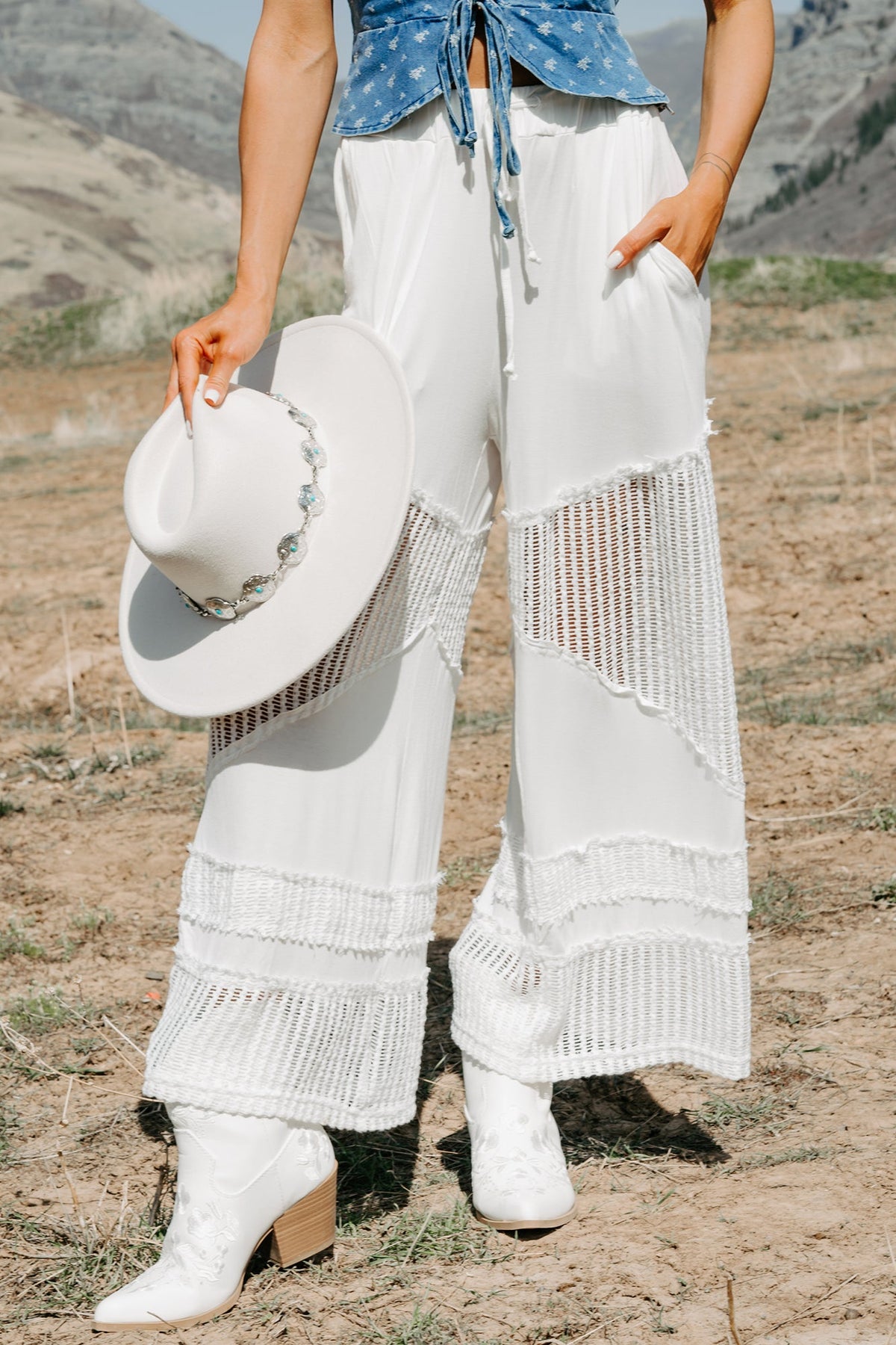 Barefoot Freedom POL Crochet Wide Leg Pants (White)